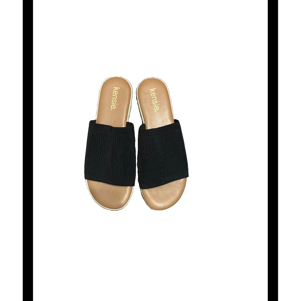 Kensie Ellie Black Ribbed Knit Slide Sandals Platform Wedge KS251610 Womens 7
